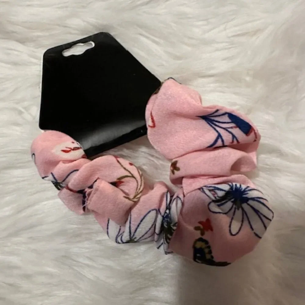 Pink Flower Satin Scrunchie  - WOMEN'S  7898  Handmade NWT Boutique
